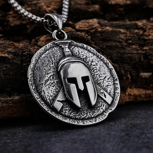 Spartan Helmet Pendant | Antique Stainless Steel Necklace
