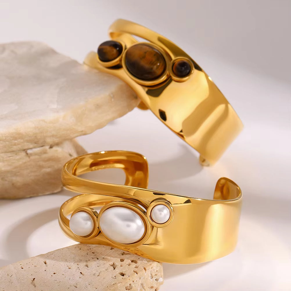 Hollow Out Pearl Natural Stone Bracelet