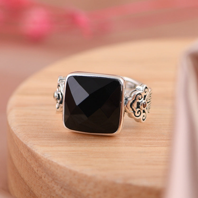 Square Black Agate Adjustable Ring