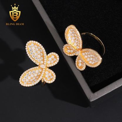 butterfly iced-out moissanite ring