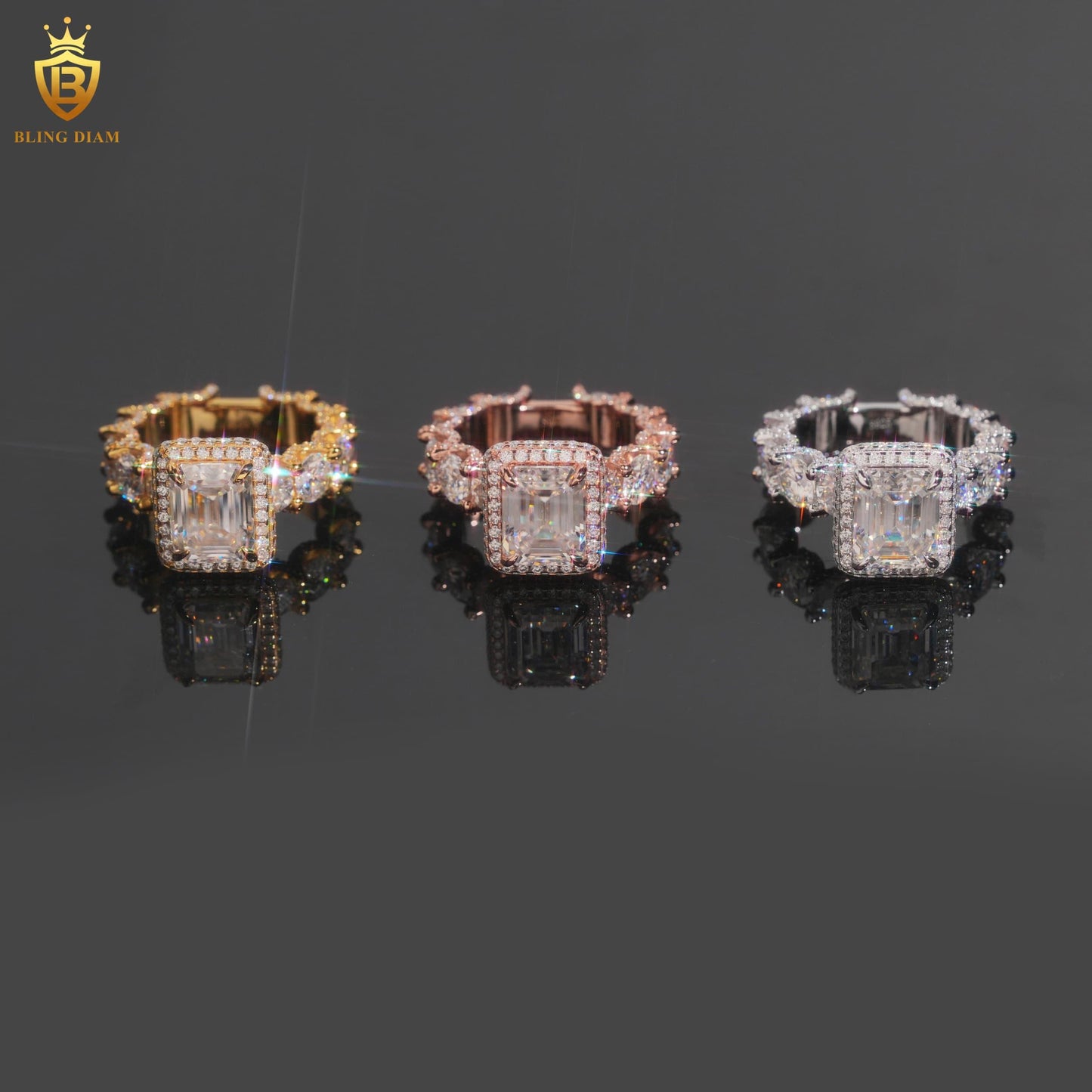 Emerald-cut moissanite ring