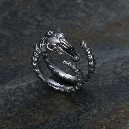 Wrapped horn goat skull ring