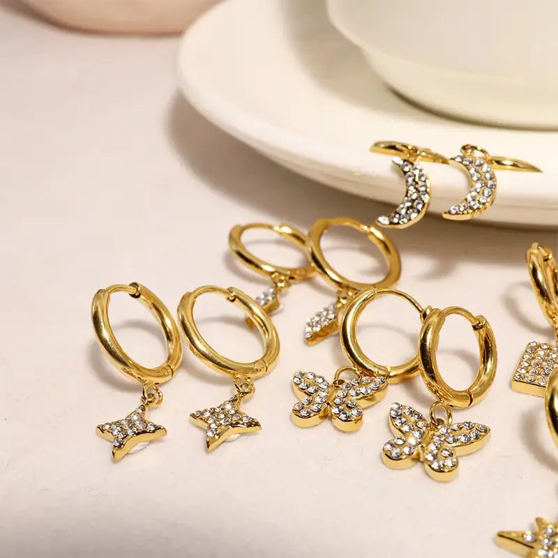 Zircon Butterfly Moon Square Heart Star Love Stud Earrings