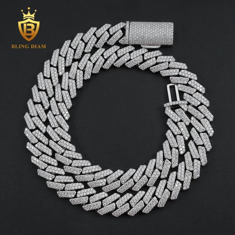 14mm Rhodium 925 Sterling Silver VVS moissanite chain