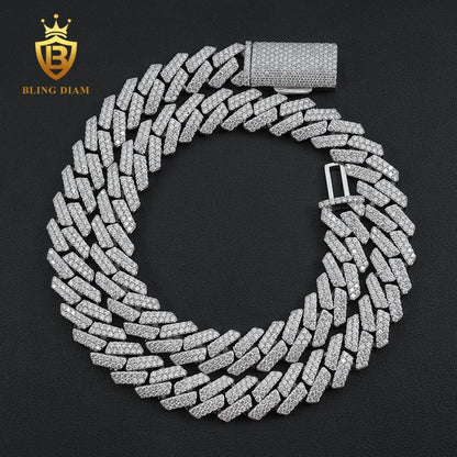 14mm Rhodium 925 Sterling Silver VVS moissanite chain