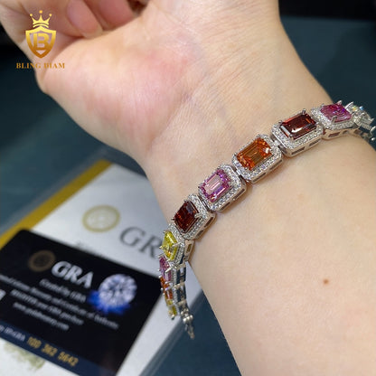 Colorful Emerald Cut Moissanite Tennis Bracelet