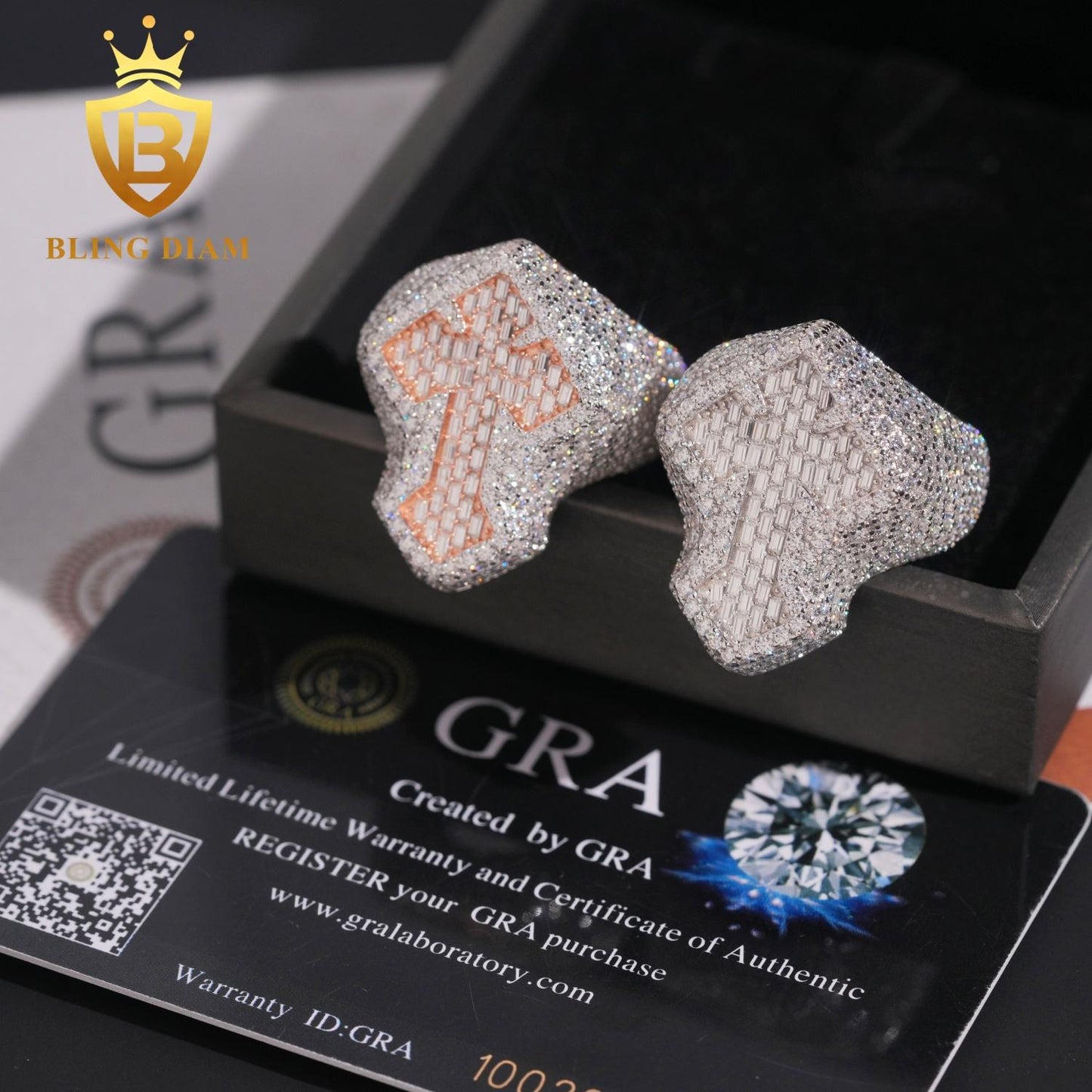 Iced-out cross moissanite ring