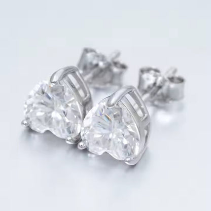 Heart Stud Earrings - 6.5mm VVS Moissanite, Sterling Silver