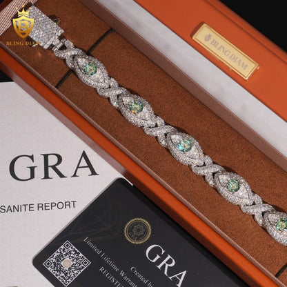 Infinity Green Eyes Moissanite Cuban Bracelet