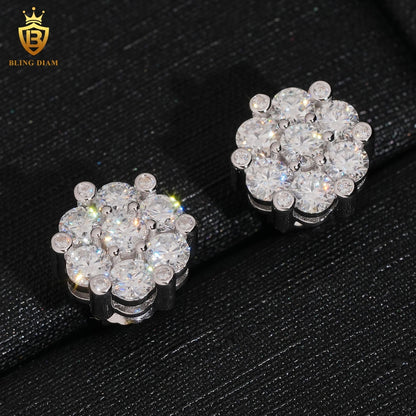 Iced-Out Moissanite Flower Stud Earrings