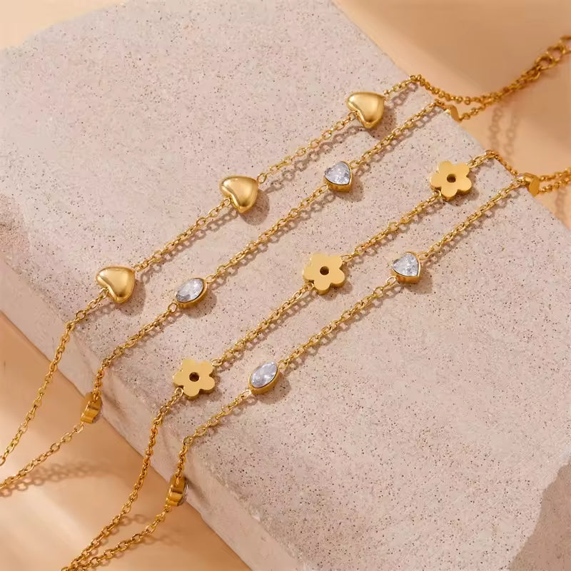 Love Heart Flower Charms Bracelet