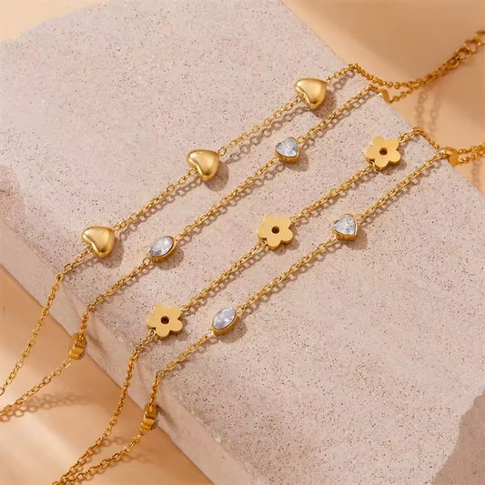 Love Heart Flower Charms Bracelet