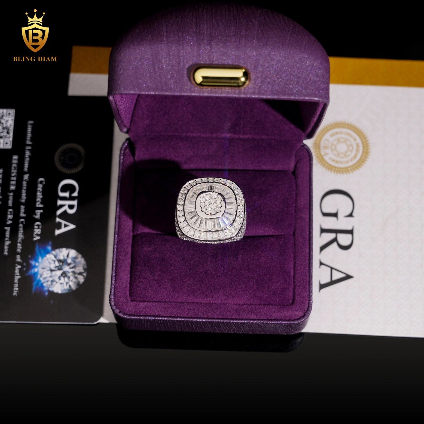 Iced-out moissanite ring
