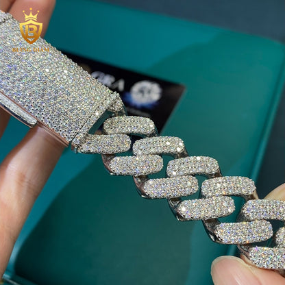 Silver 3 Rows Moissanite Cuban Chain