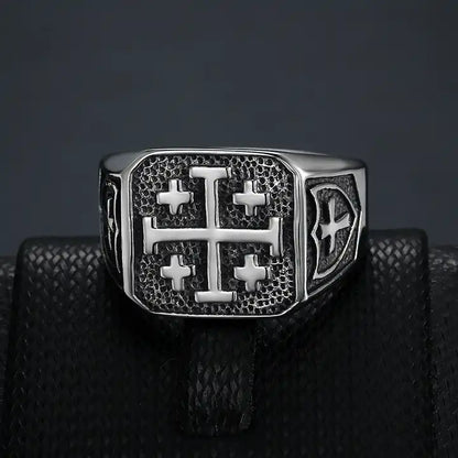 Vintage Jesus Cross Textured Ring