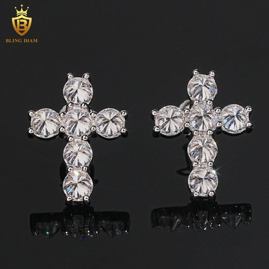 Reversed-Set Moissanite Cross Stud Earrings