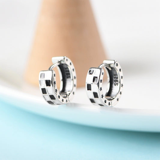 Black and White Lattice Mosaic Star Earrings
