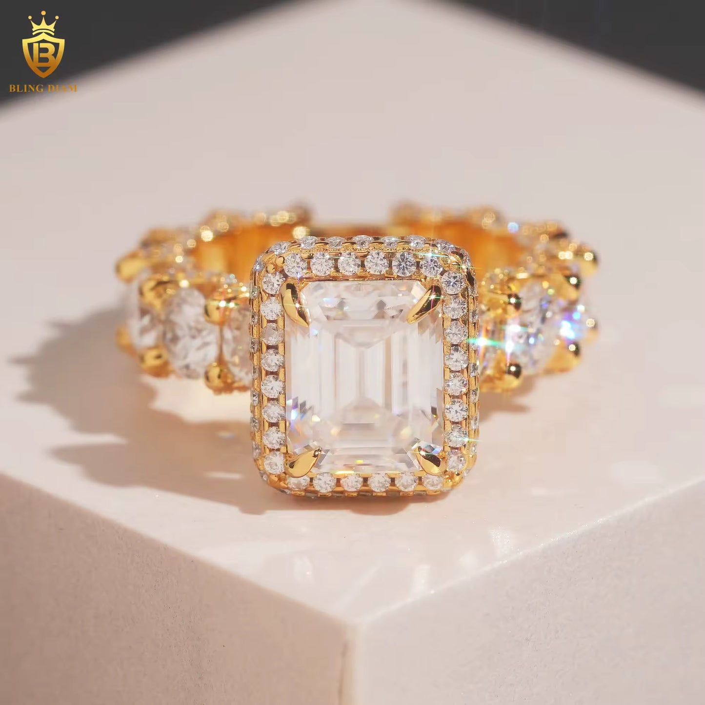 Emerald-cut moissanite ring