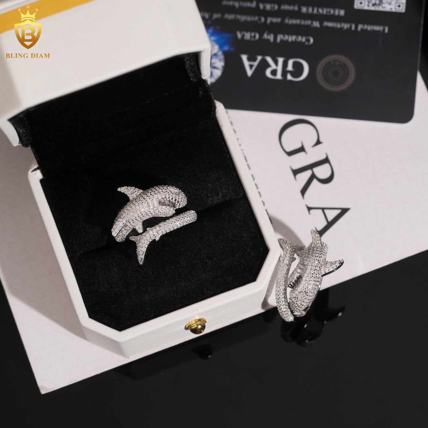 Shark-design iced-out ring