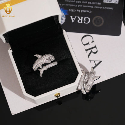 Shark-design iced-out ring