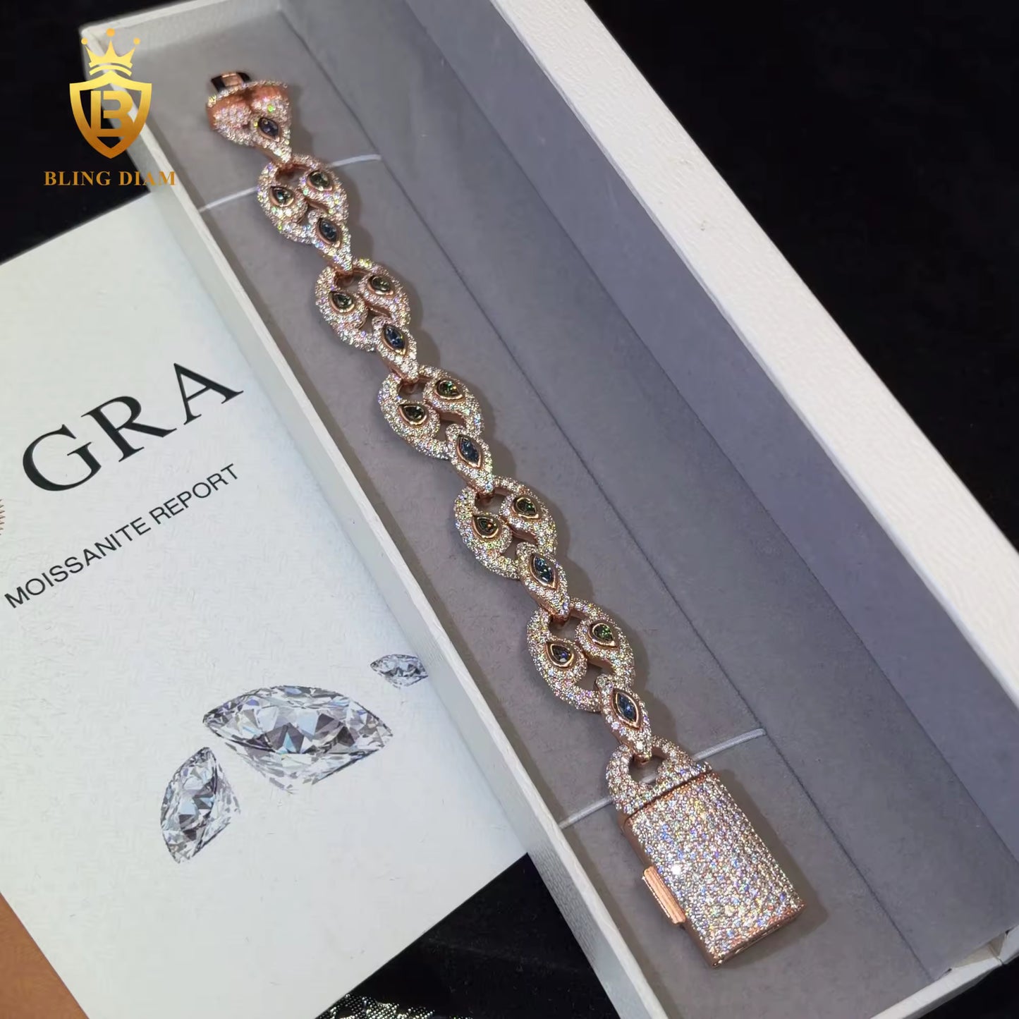 Iced Out Colored Stone Cuban Link Bracelet