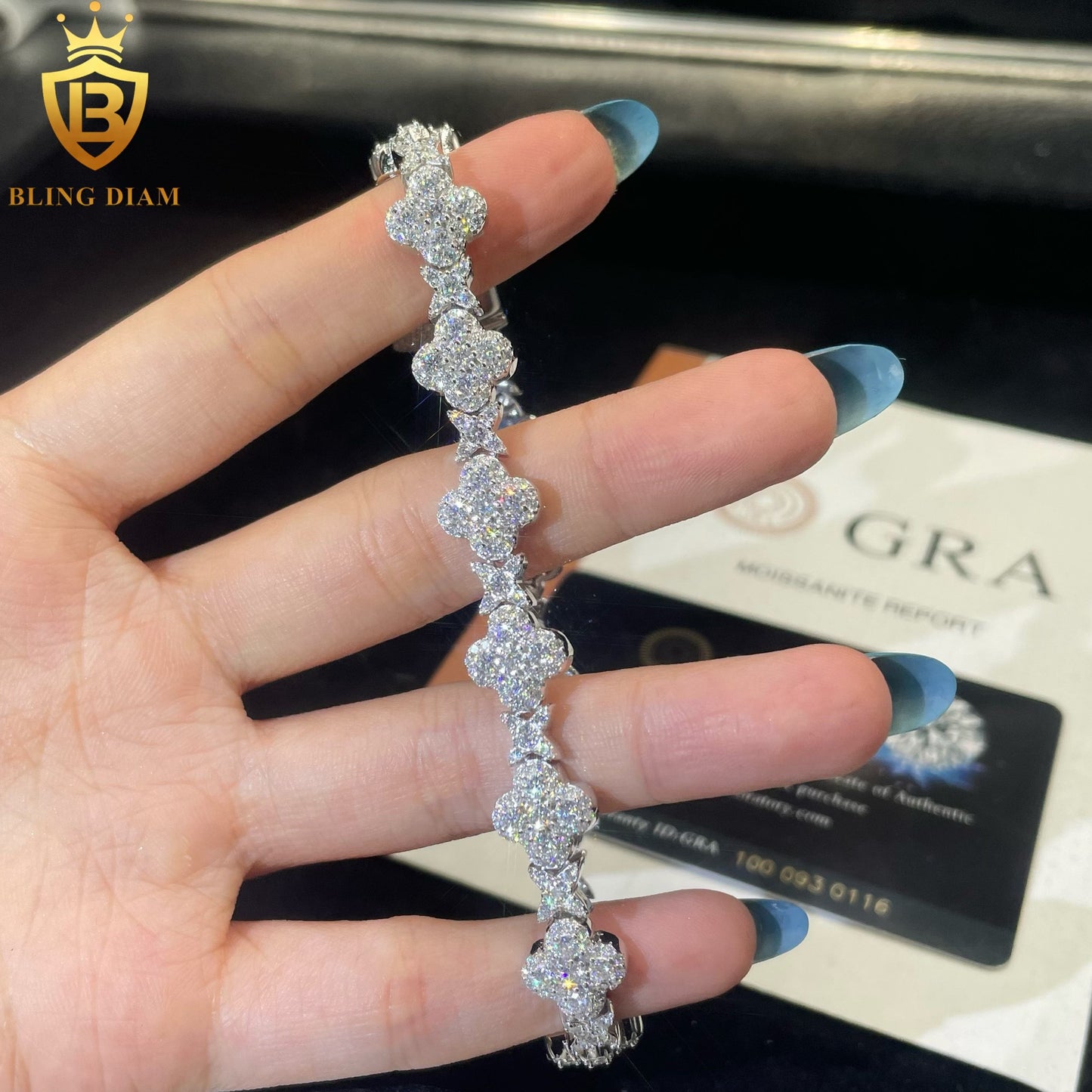 Clover Moissanite Cuban Link Bracelet