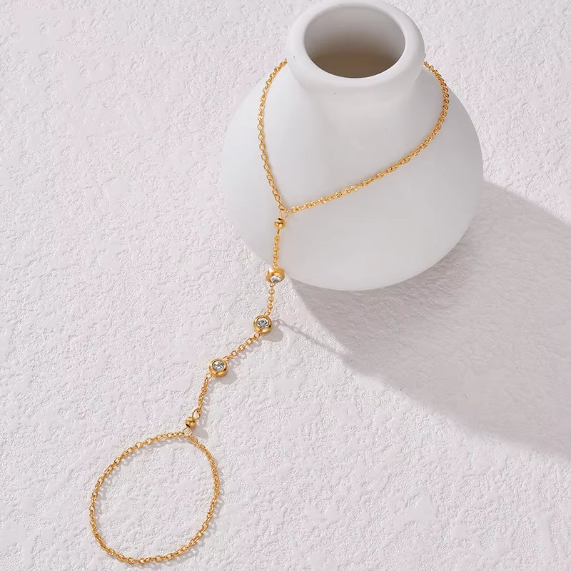 Crystal Stone Hand Chain Ring Bracelet