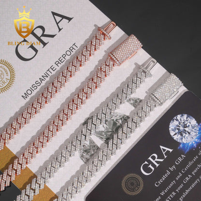 8mm Moissanite Sterling Silver Cuban Link Chain