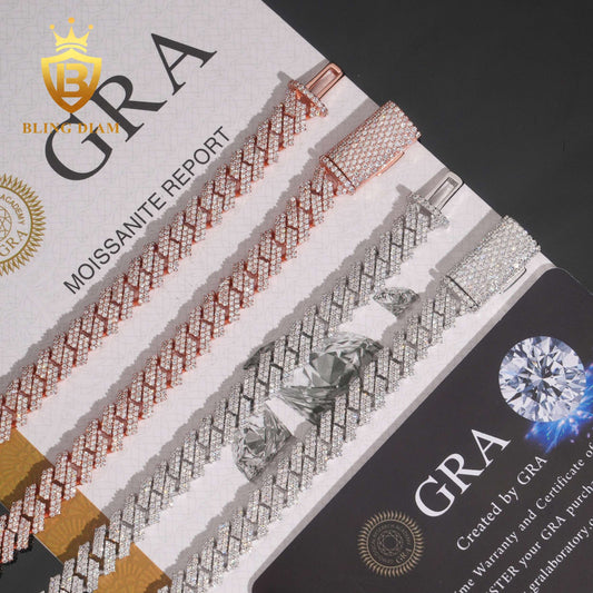 8mm Moissanite Sterling Silver Cuban Link Chain