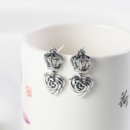 Crown Heart-shaped Rose Stud Earrings