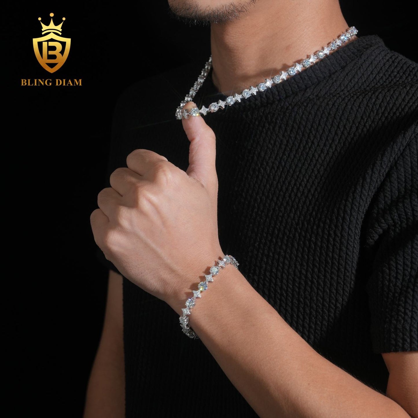 8mm Star Shape 925 Silver moissanite tennis chain