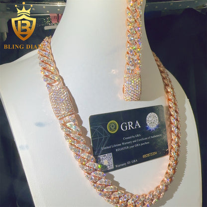 Miossanite 15mm Sterling Silver 925 Miami Cuban Link Chain