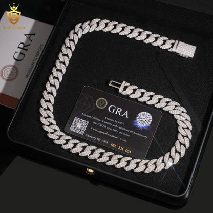 14mm Moissanite 925 Silver Link Chain