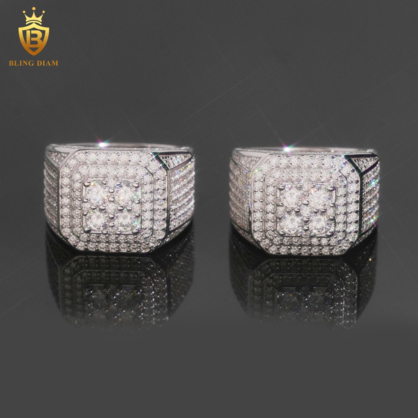 Iced-out moissanite ring