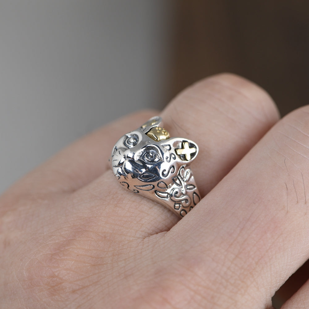 Hipster Carved Leopard Head Opening Ring