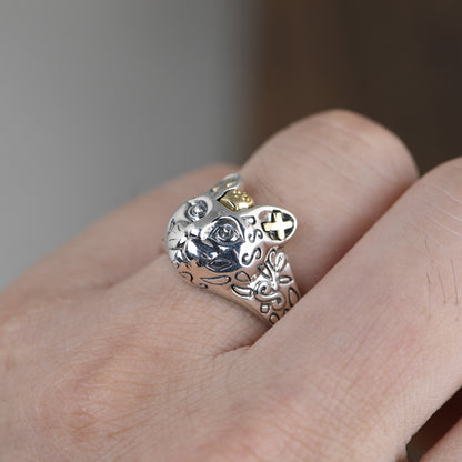 Hipster Carved Leopard Head Opening Ring