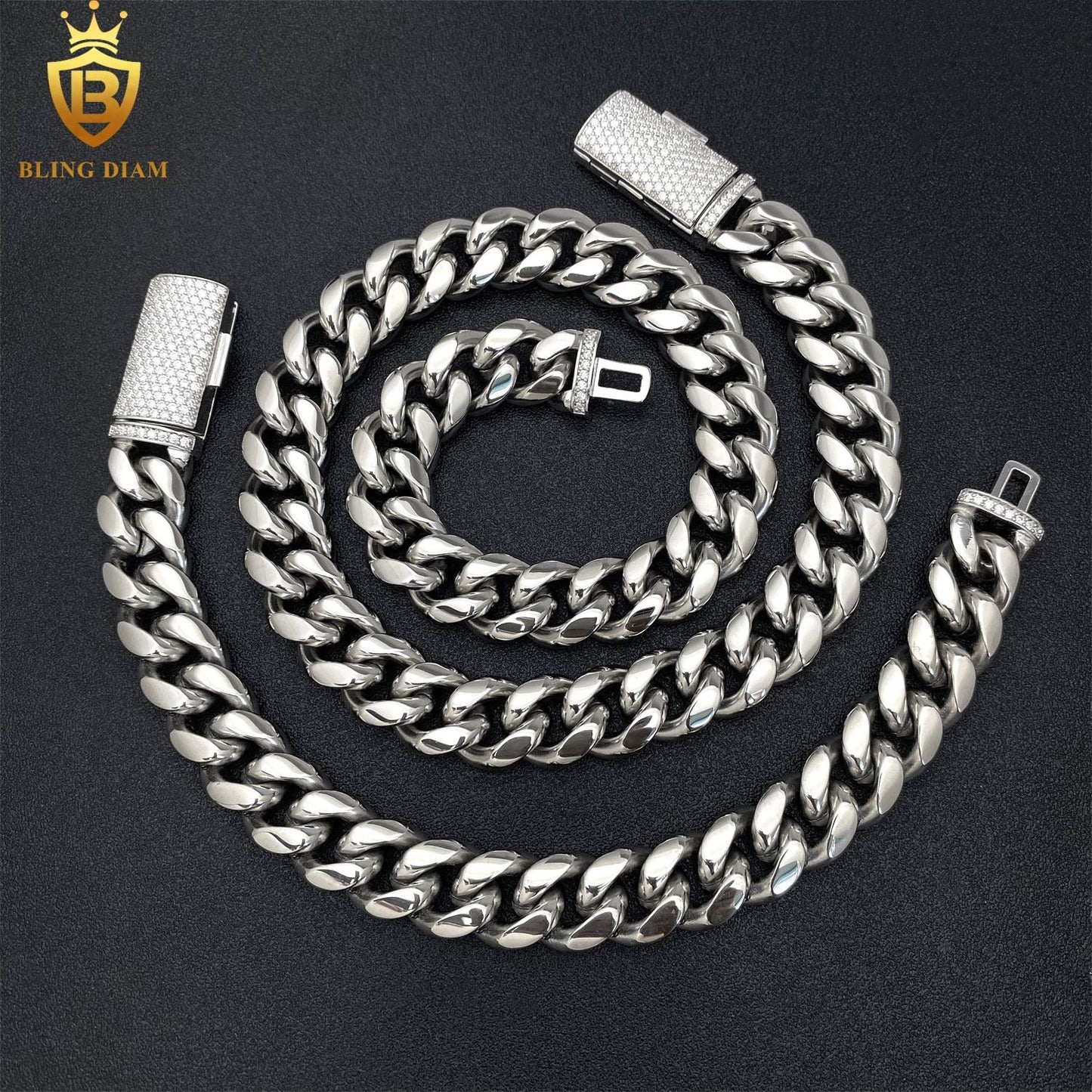 14mm Cuban Link 925 Sterling Silver Vvs Moissanite chain