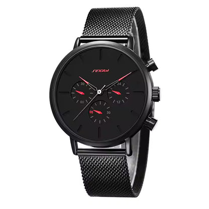 Smooth Black Chronograph Watch with Green Hands