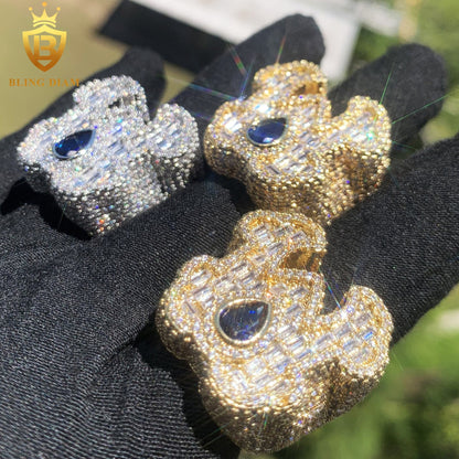 Baguette-cut iced-out moissanite ring
