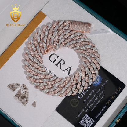 VVS1 Moissanite 925 Silver Rose Gold Plated 13mm Cuban Chain