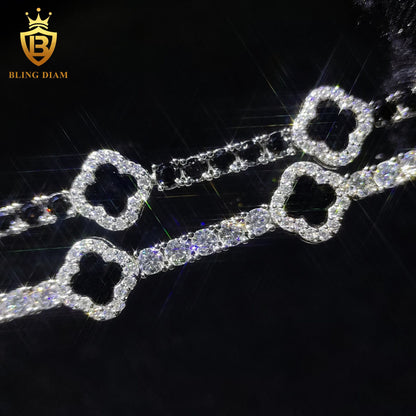 Four-Leaf Clover Moissanite Cuban Bracelet