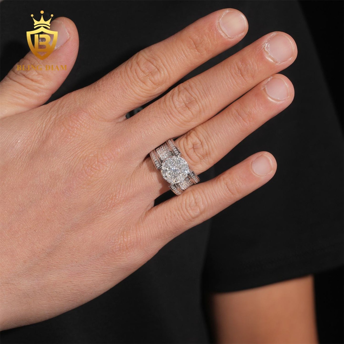 Iced Out Moissanite Ring