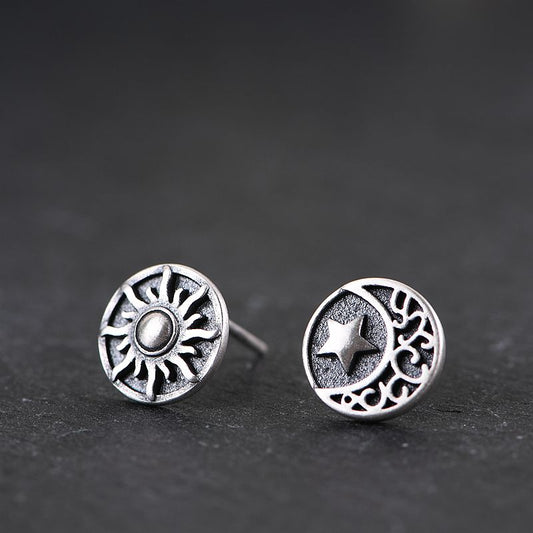 Sun Star Crescent Earrings