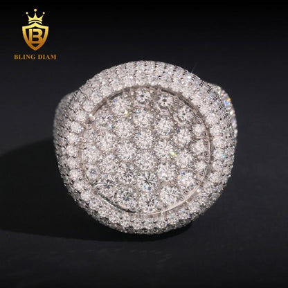 Round iced-out moissanite ring