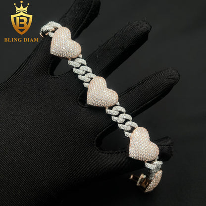 Two Tone Pink Heart Cuban Bracelet