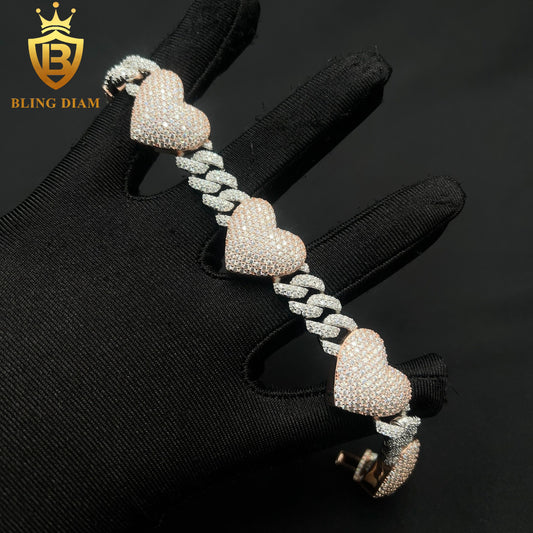 Two Tone Pink Heart Cuban Bracelet