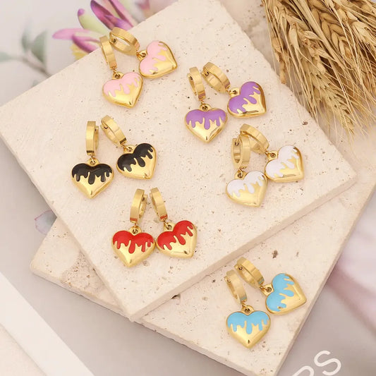 Peach Heart Charm Drop Pendant Earring