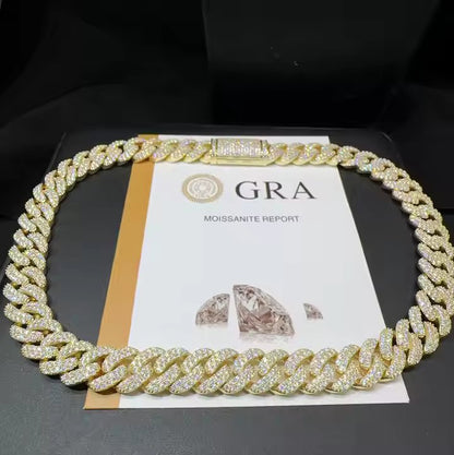 Wide Cuban Link Chain - 15mm VVS Moissanite, 10K Gold Plated Silver