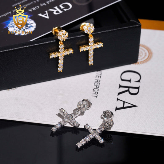 Moissanite Cross Drop Earrings