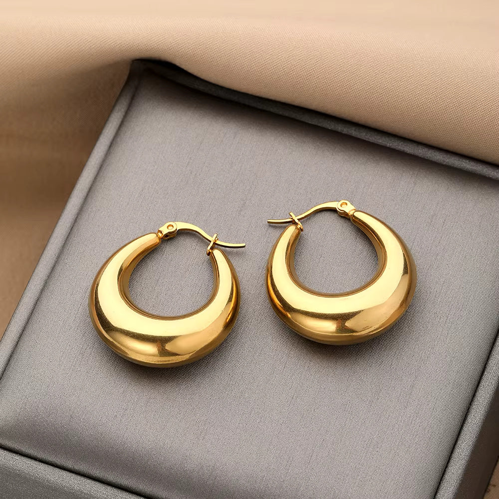 Twist Rope Round Chunky Hoop Gold Earring